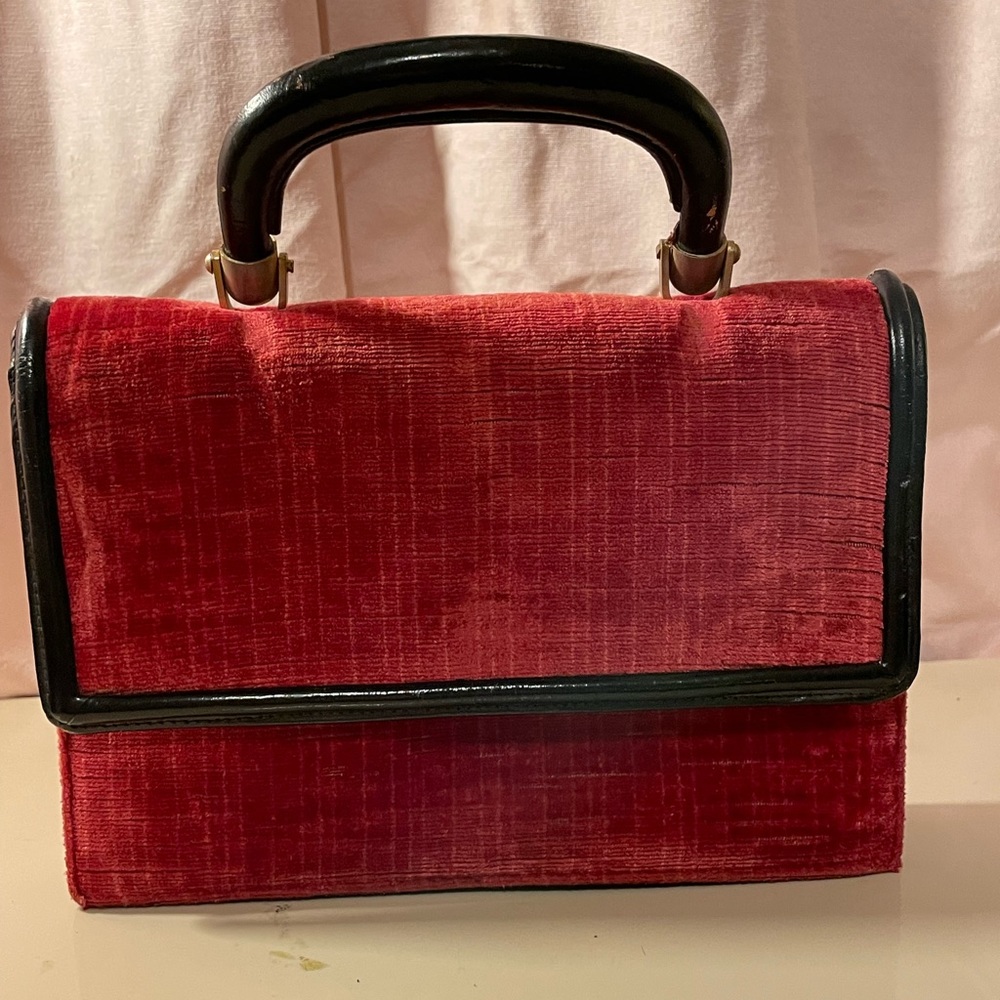Vintage Tano Of Madrid Red Velvet And Leather Mini Bag Gem